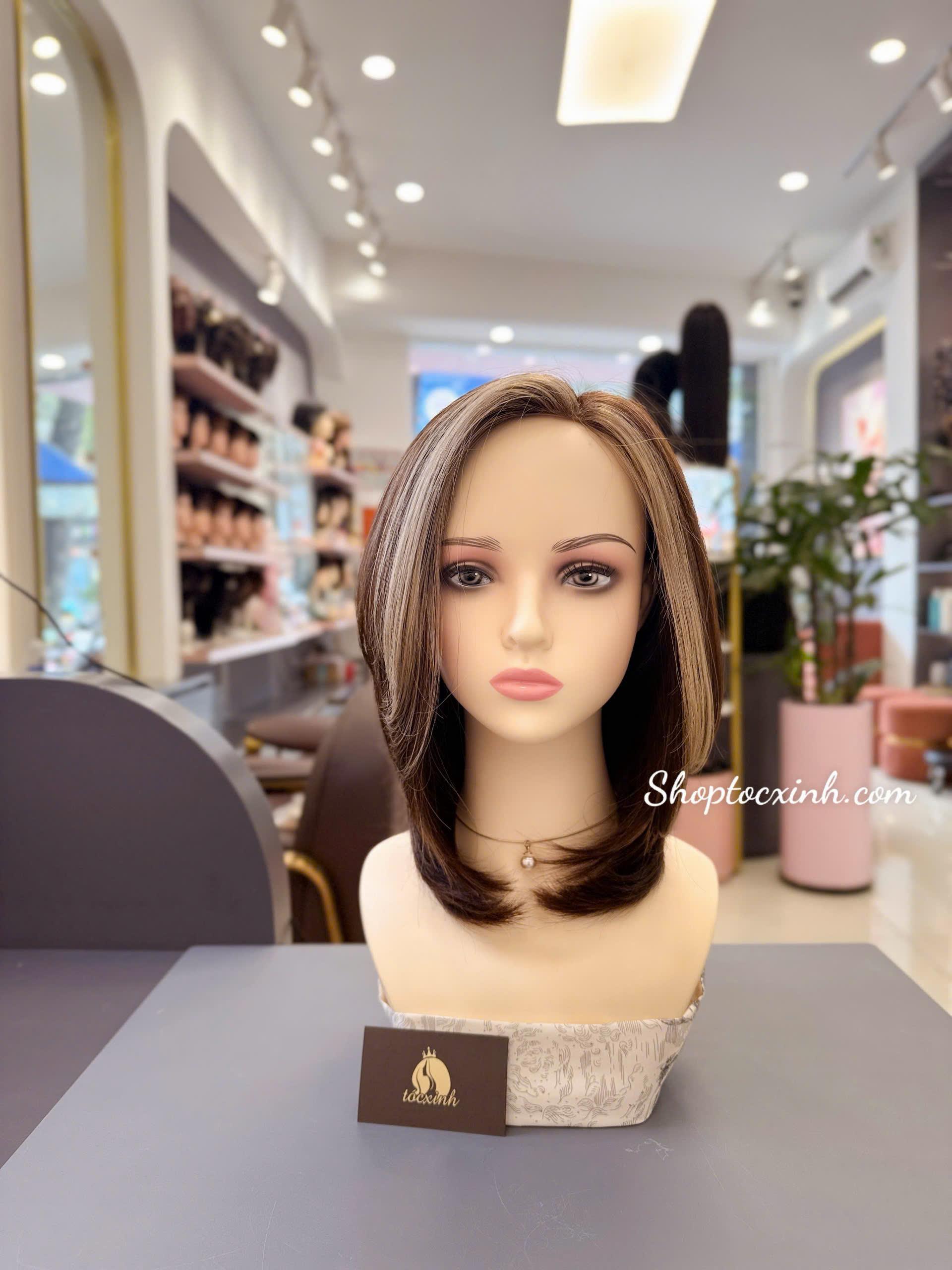 TÓC THẬT NGUYÊN ĐẦU NHUỘM HIGHLIGHT KIỂU LAYER NGẮN TÓC GIẢ LÀM BẰNG TÓC THẬT