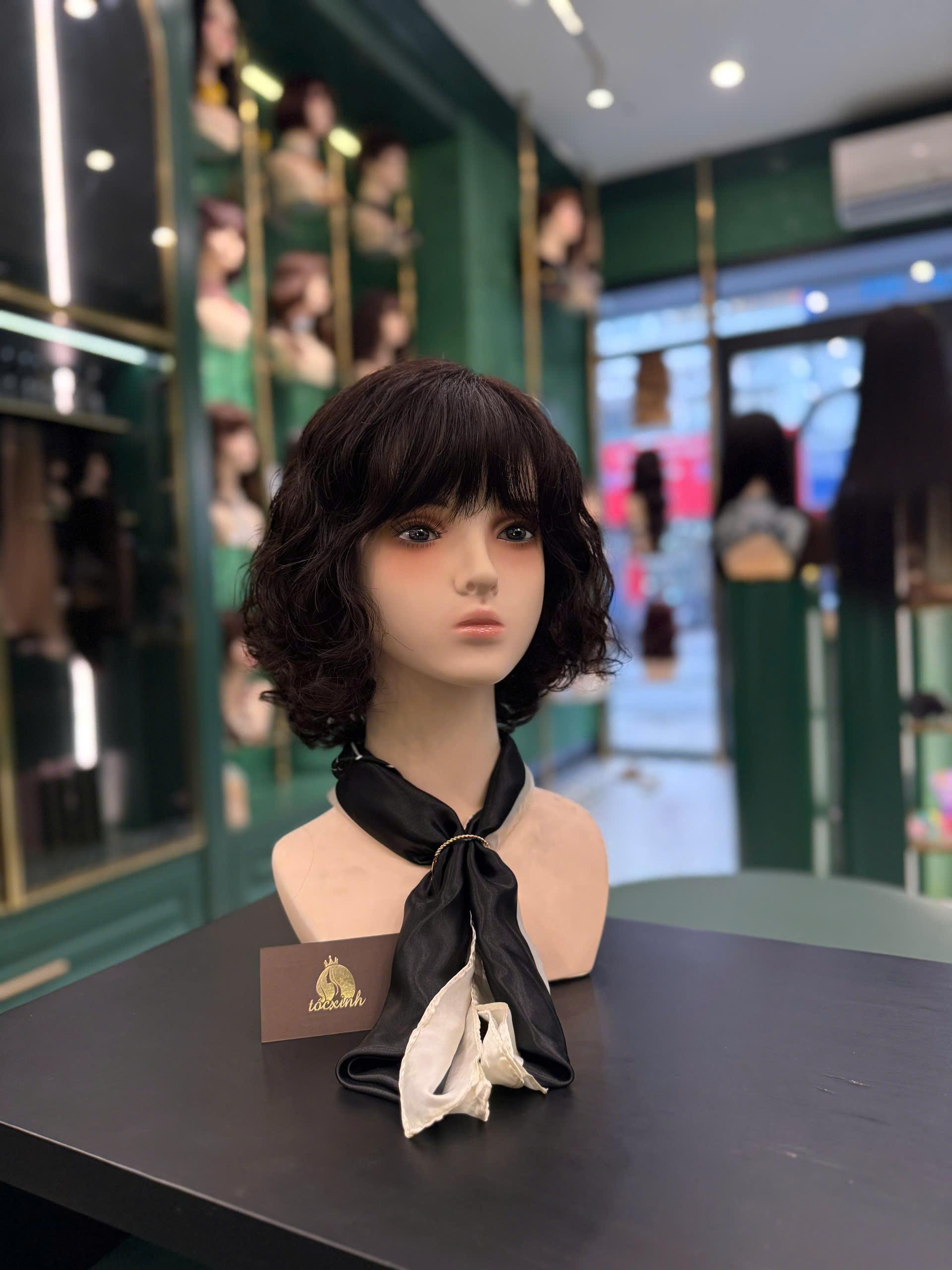 TÓC GIẢ NGẮN UỐN XOĂN ĐUÔI LÀM BẰNG TÓC THẬT